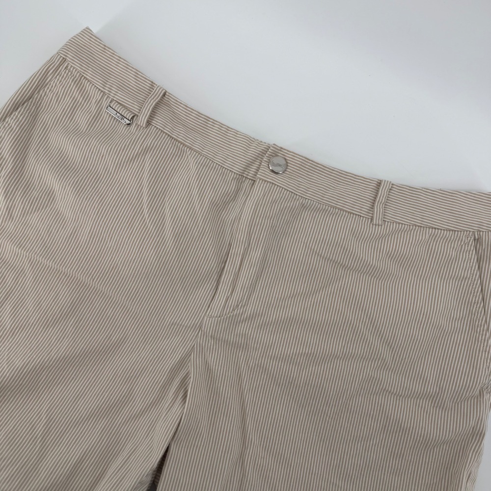 Lauren Active‎ Ralph Lauren Shorts Women 14 Tan Pinstripe Bermuda Cotton Stretch